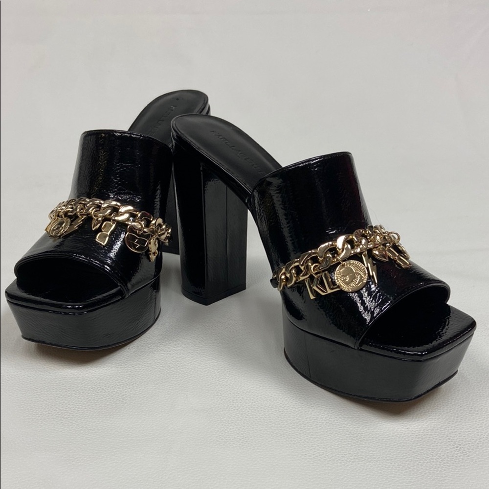 Karl Lagerfeld Haisley Mule black patent leather platform heels size 8.5